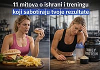 11 mitova o ishrani i treningu koji sabotiraju tvoje rezultate Mitovi o ishrani i treningu – žena u teretani poredi brzu hranu i suplemente koji mogu sabotirati rezultate