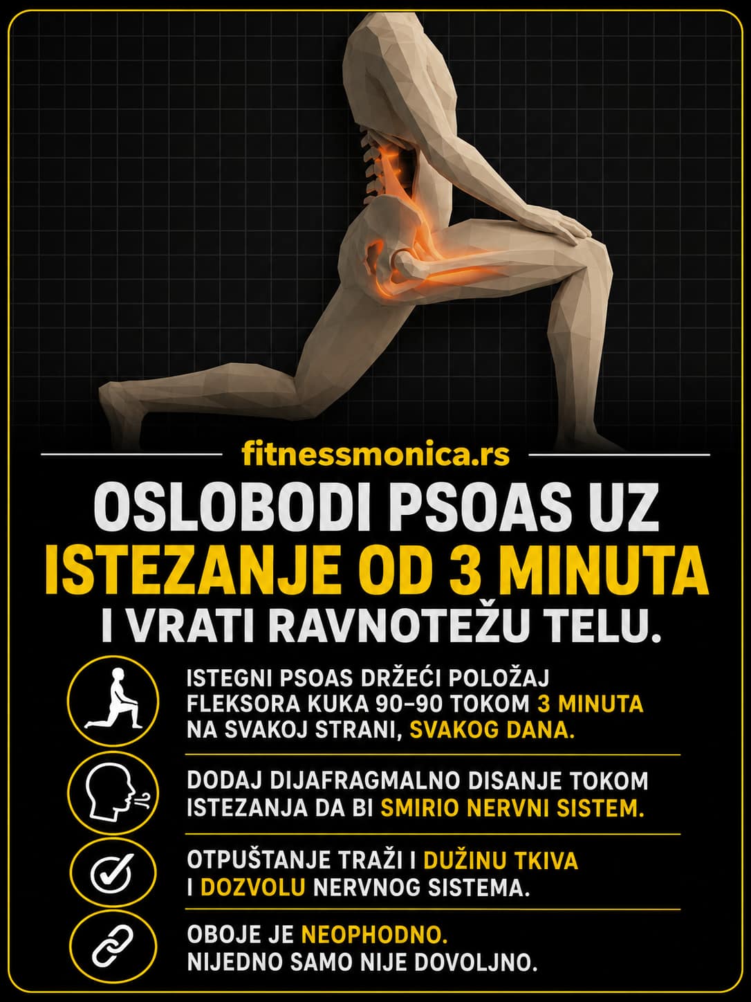 Istezanje psoas mišića za smanjenje bola u donjim leđima i poboljšanje posture