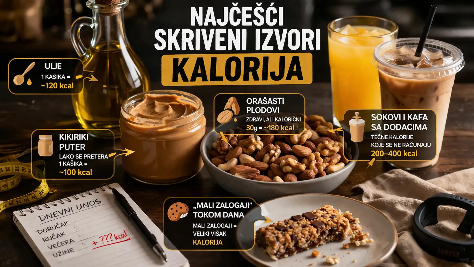 skriveni izvori kalorija ulje kikiriki puter orasasti plodovi kafa i sokovi